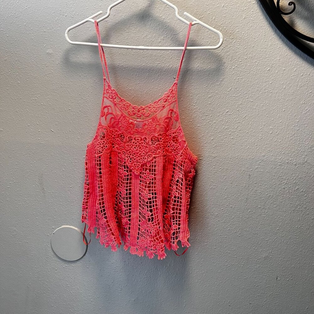 Hyfve Pink Lace Crochet Tank Top Spaghetti Straps Boho‎ Chic Womens M beach top